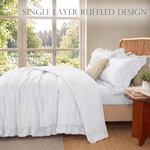 zrnbast white ruffle bedding set twin, 5-piece bed, package contents