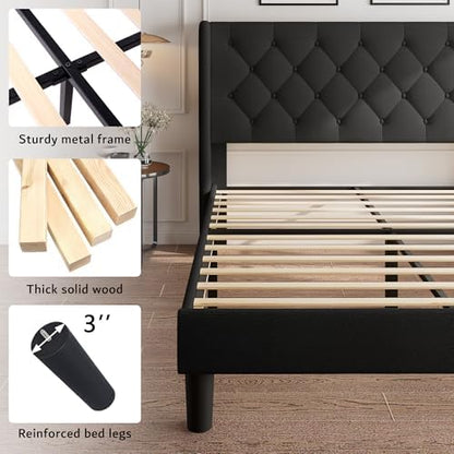 ipormis full size platform bed frame with button showing dimensions