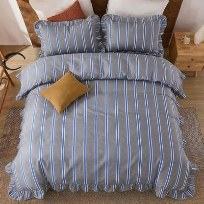 merryword blue and gray striped duvet cover set, view 9