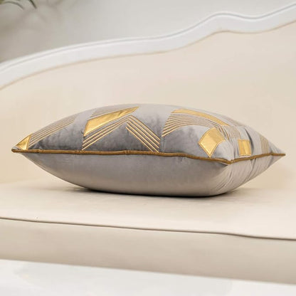 Alerfa 20 x 20 Inches Gray Geometric Gold Leather Striped Cushion Cases - Image 3