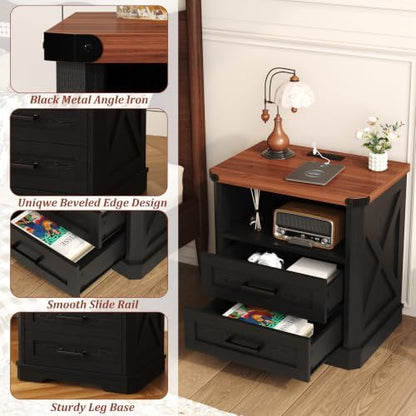 yusong 23.62" tall farmhouse nightstand, rustic wooden night showing dimensions