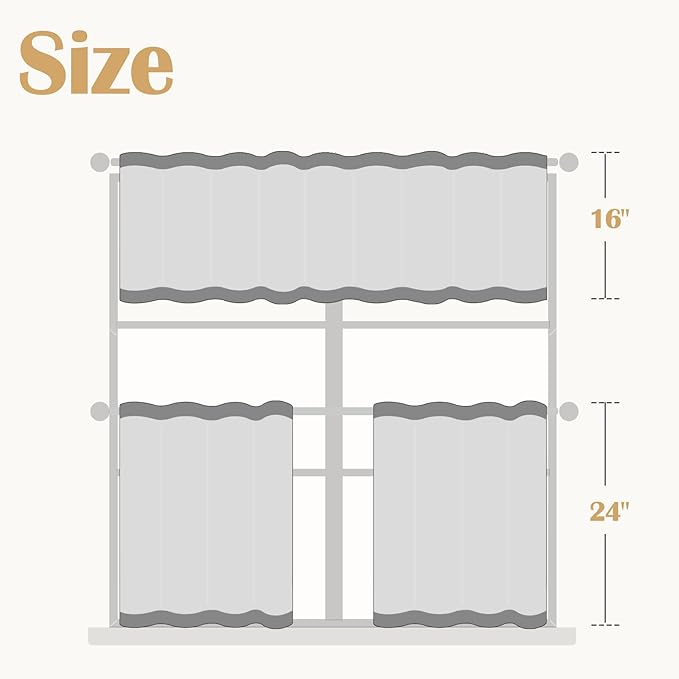 jinchan Grey Kitchen Curtains and Valances Set 3 Pieces Linen Tiers and Valance - Image 2