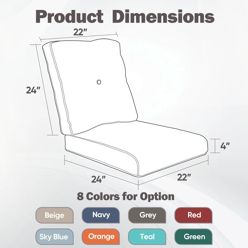 Luxury 22*24*4in Outdoor Patio Cushion, 1 Piece Beige Outdoor Cushion