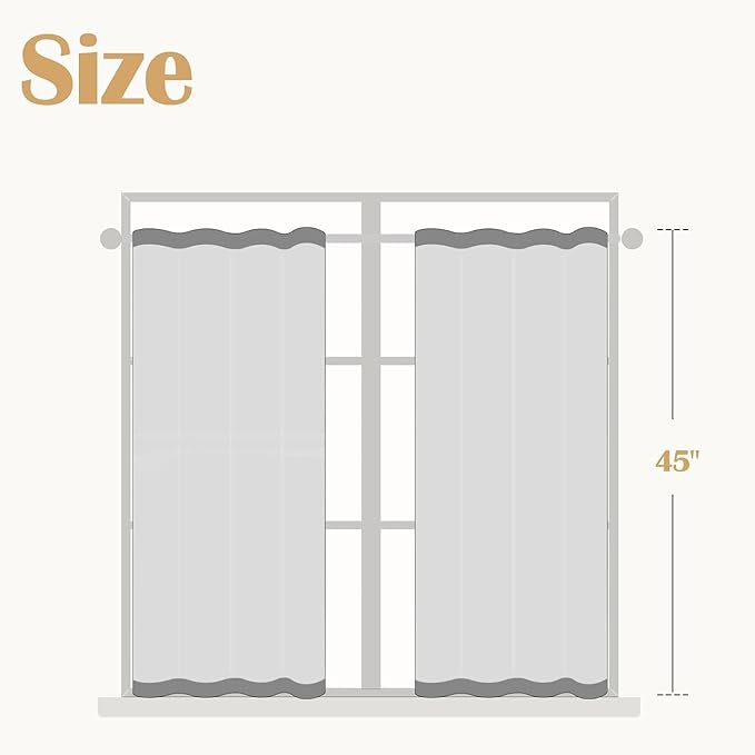 jinchan Striped Linen Kitchen Curtains 45 Inches Tier Curtains Farmhouse Modern - Image 9