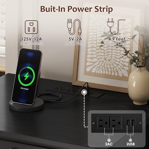 hostack black led nightstand with charging station, 3 on a desk or shelf