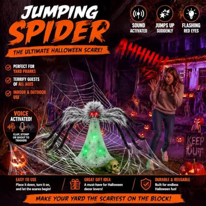3 Pack 34" Halloween Animatronic Spiders Decor, Jumping Wriggling Climbing