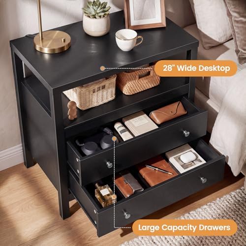 28 inch wide night stand, black nightstand with, close-up detail