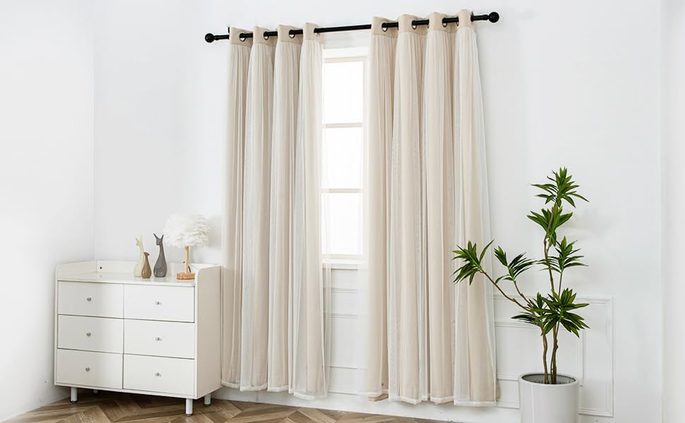inlinas blackout curtains with sheer overlay, beige, 52x84, close-up detail