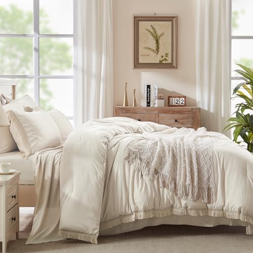 andency full comforter set, 7 pieces beige bedding, package contents
