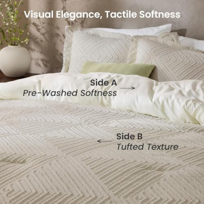 jollyvogue king size comforter set, boho tufted 3-piece, side view
