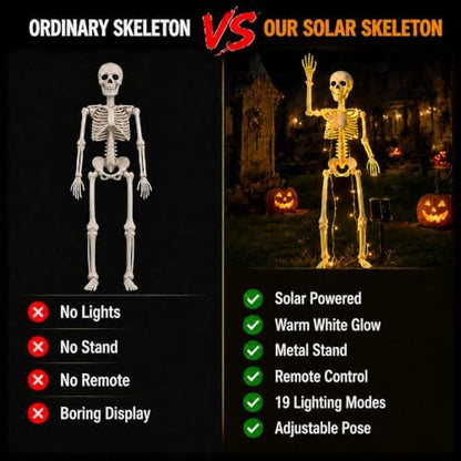 36" Solar Halloween Skeleton Decorations with Metal Stake & Warm Lights