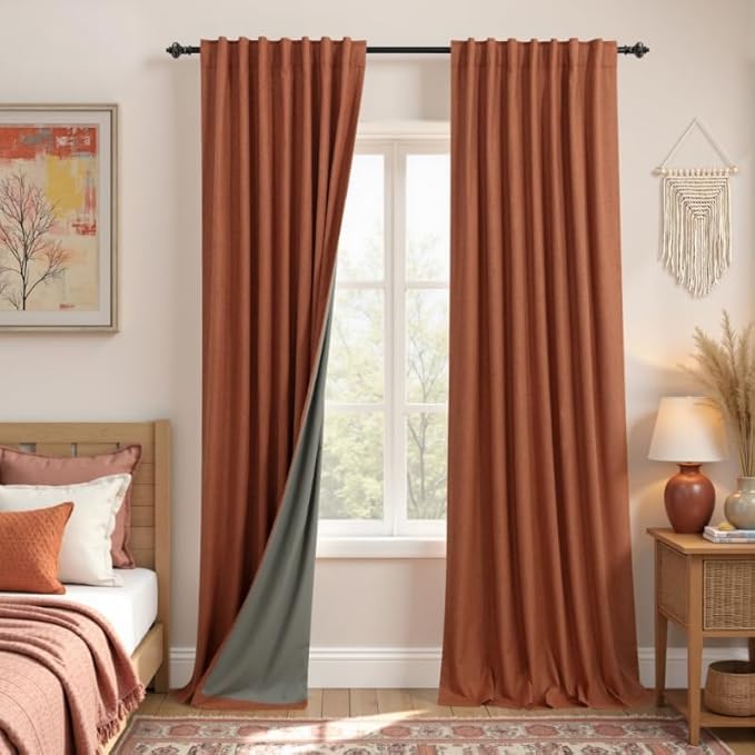 KOUFALL Bohemian Curtains for Living Room, Back Tab Terracotta Boho Farmhouse by KOUFALL