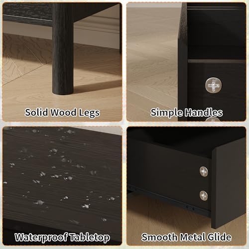 hourom 2 pcs black nightstand set for bedroom, package contents