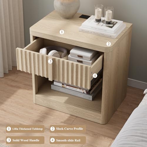 yansnwo 23.6" fluted nightstand set of 2 with showing dimensions