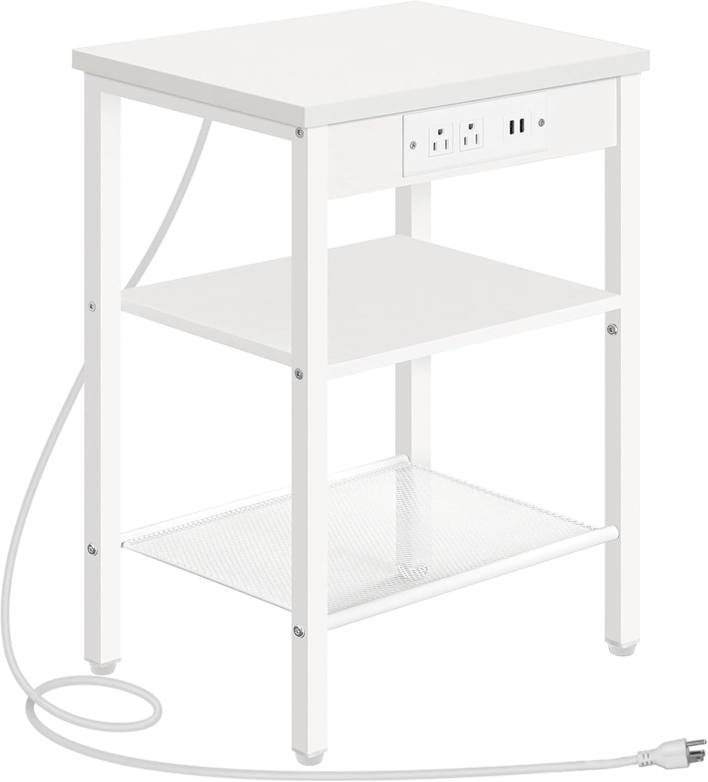 HOOBRO Side Table with Charging Station, Small End Table for Small Space