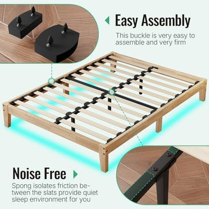 full size solid wood platform bed with led showing dimensions
