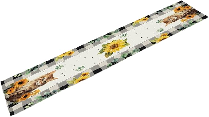 Cat and Sunflower Table Runner, Cotton Linen Cat and Sunflower Table Runner - Image 2