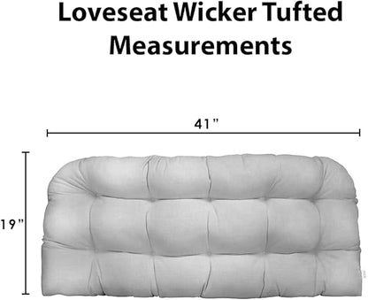 RSH DECOR: Tufted Wicker Loveseat Cushion | 41” x 19" | All-Weather Spun Fabric - Image 3