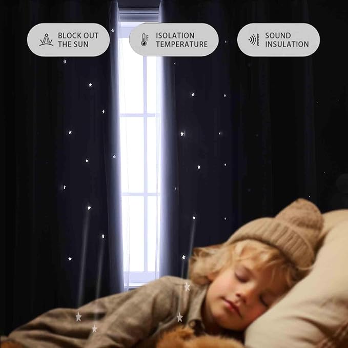 Anytime Romantic Kids Curtain, Hollow-Out Stars Window Curtain Double Layer - Image 4