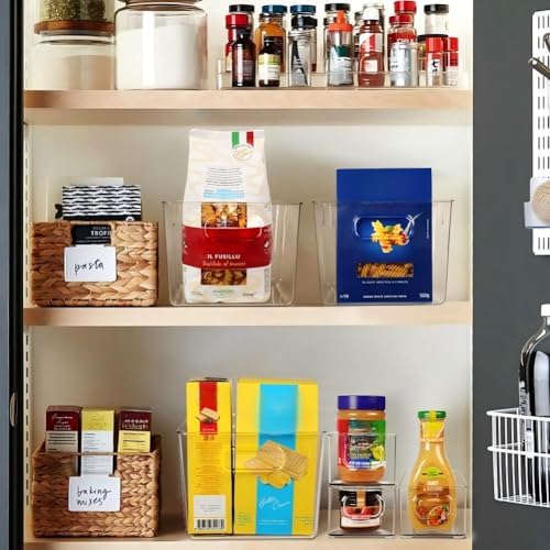 skteet set of 8 clear plastic storage bins showing dimensions