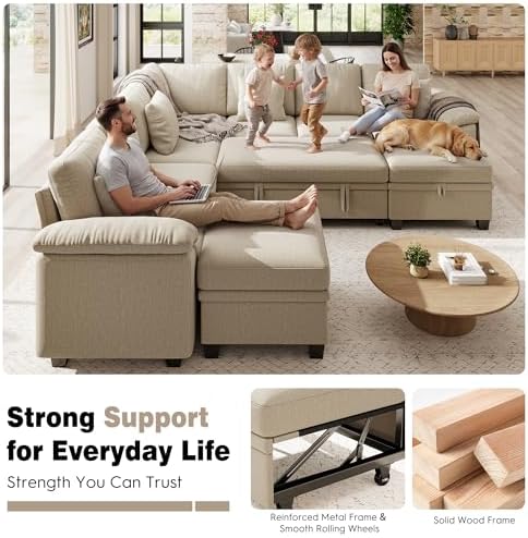 ihanherry 108" modular sectional sofa with pull out on a desk or shelf