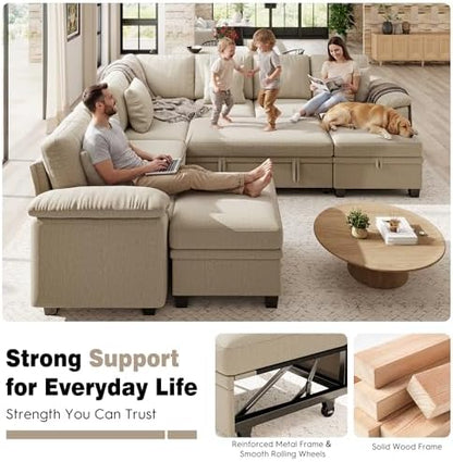 ihanherry 108" modular sectional sofa with pull out on a desk or shelf