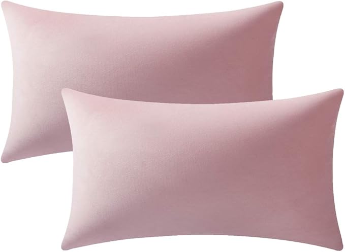 12x20 Throw Pillow Covers Pink: 2 Pack Cozy Soft Velvet Rectangular Decorative by DEZENE