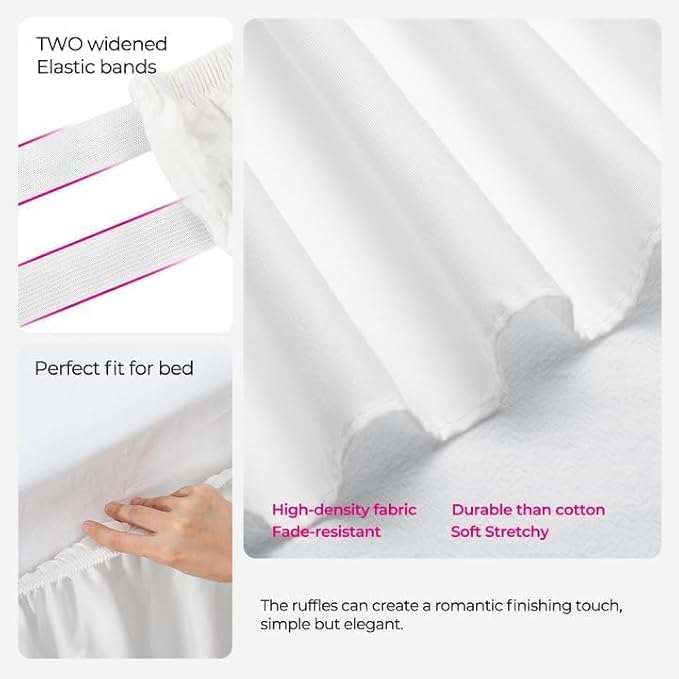 RIMELA Full Size White Bed Skirt 15 Inch Drop, Wrap Around Elastic Bed Skirts - Image 8
