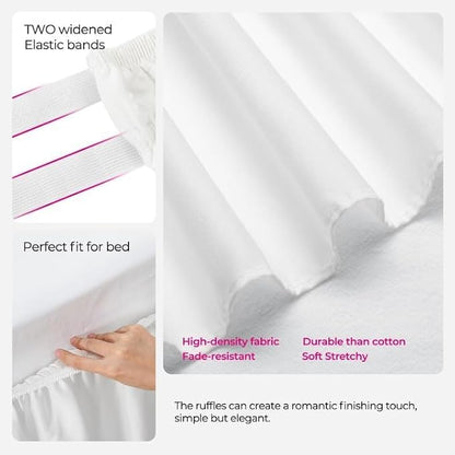 RIMELA Full Size White Bed Skirt 15 Inch Drop, Wrap Around Elastic Bed Skirts - Image 8