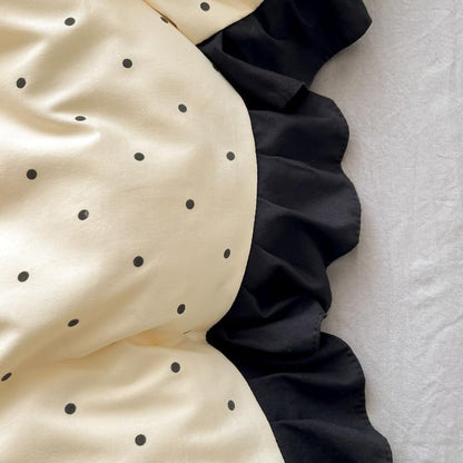 INFLAG Ruffle Duvet Cover 100% Washed Cotton Vintage Bow Duvet Cover with Zipper Ties, Soft Farmhouse Flower Bedding Set (02,Full/Queen 80"x90")