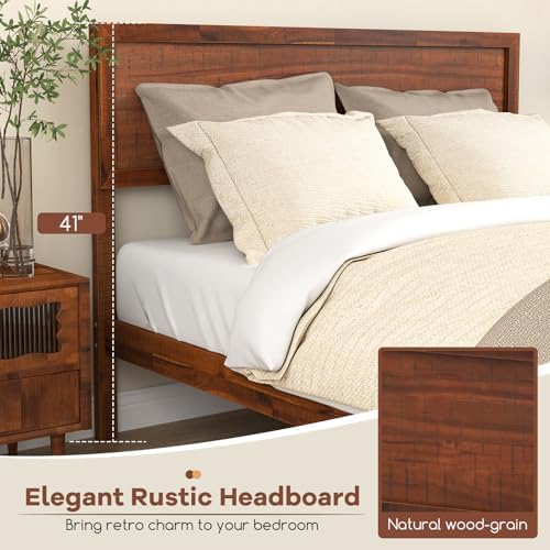 komfott full size wood bed frame with headboard on a desk or shelf