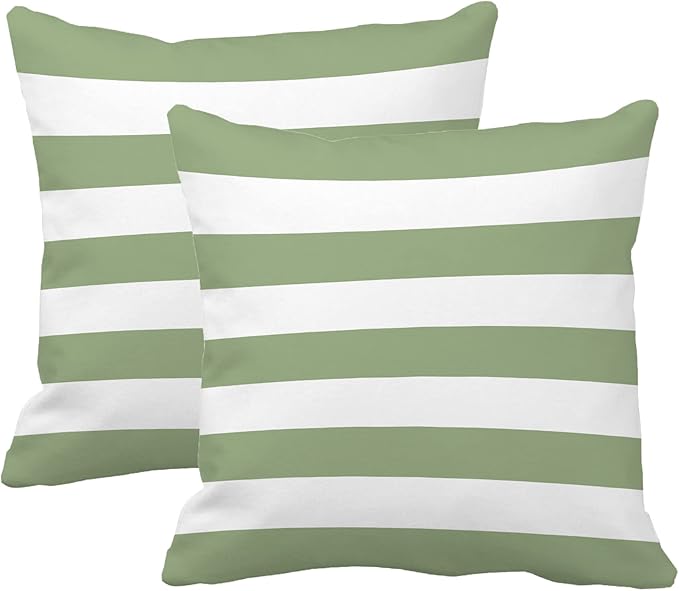 Leaveland Sage Green and White Stripe Set of 2 20x20 Inch Cotton Polyester by Leaveland