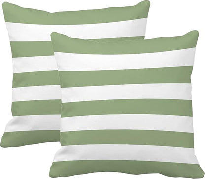 Leaveland Sage Green and White Stripe Set of 2 18x18 Inch Cotton Polyester - Image 9