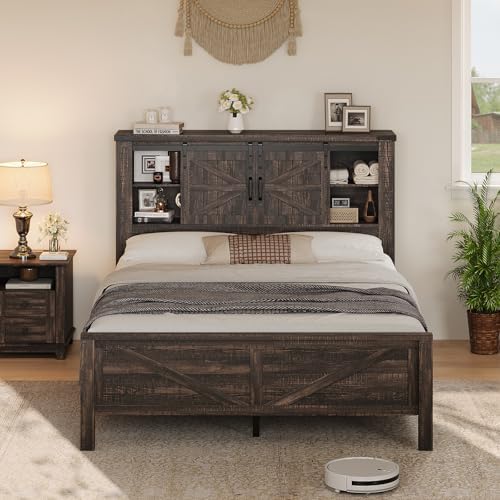 luxoak full size farmhouse platform bed with storage on a desk or shelf