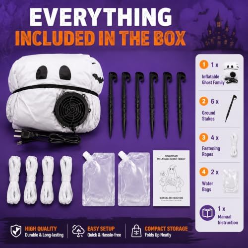 6FT Halloween Inflatable Ghosts Outdoor Decorations, Cute Ghosts Holding Boo Candy, Blow Up Yard Decoration with Bright LEDs & Stakes, Outdoor Decor for Lawn Garden Family Party