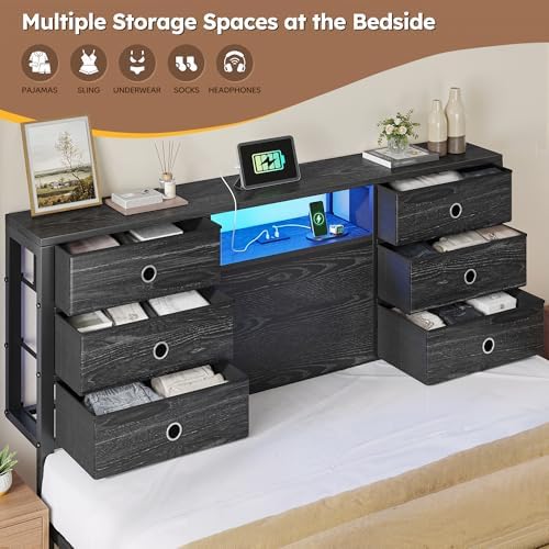 homkdom queen size bed frame with 8 drawers, close-up detail