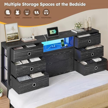 homkdom queen size bed frame with 8 drawers, close-up detail