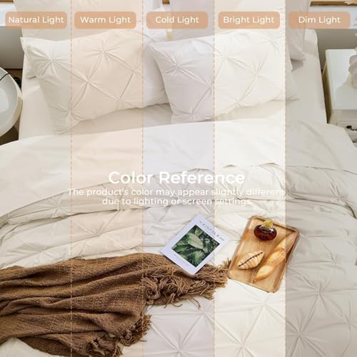 Sasttie Queen Comforter Set, 7-Piece Bed in a Bag, Pintuck Bedding Sets for A...
