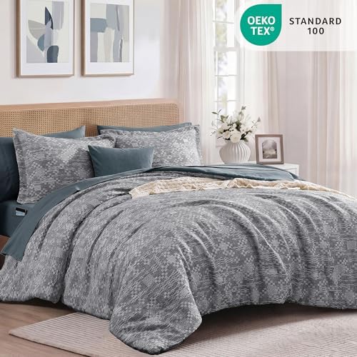 mairêve full size comforter set crinkle textured navy shown in use