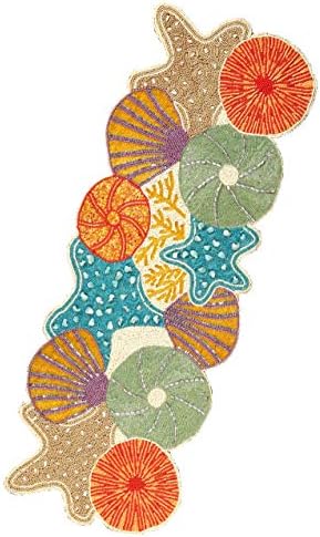 Lightnpro Seashell Hand Beaded Needlework Decorative Orange Blue Table Runner for Christmas Easter Fall Harvest Halloween Thanksgiving - A Beautiful Complement to Your Table Décor - 13x36 Inch