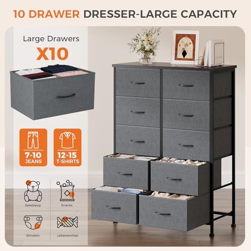 dumos 10 drawer dresser for bedroom, storage organizer, package contents