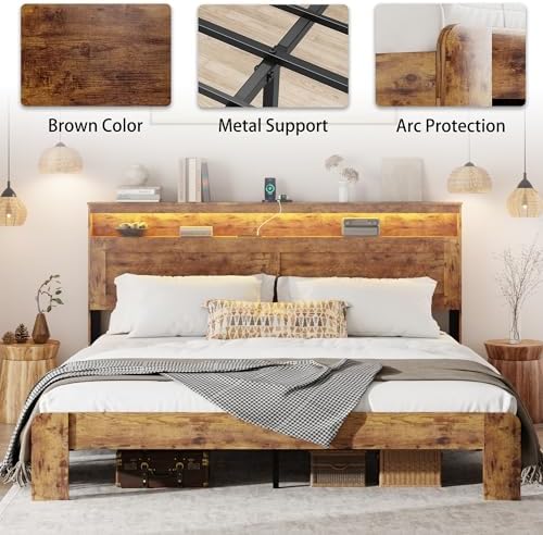 wooden bed frame king size with storage headboard, package contents