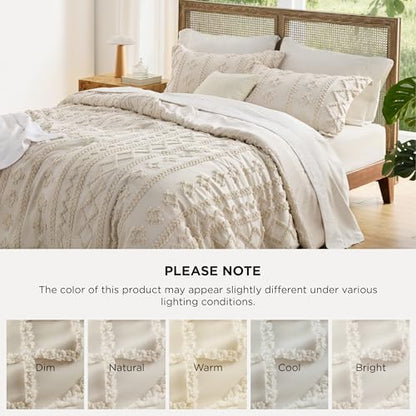 bedsure tufted boho comforter set king, bedroom decor, front angle view