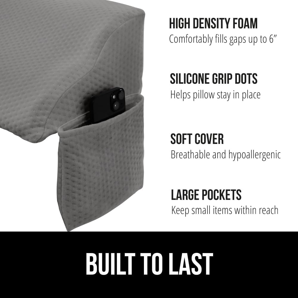 GORILLA GRIP Patented Bed Wedge Pillow for Headboard Gap, King, Soft Gray