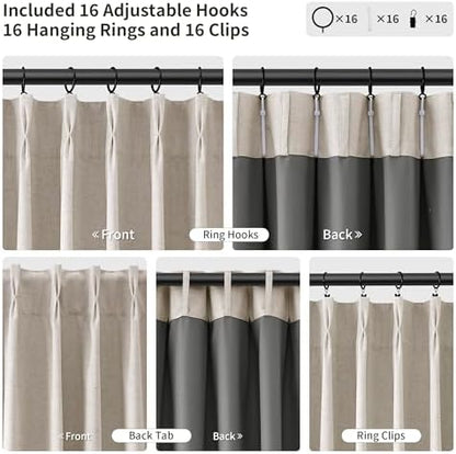 joywell 100% blackout linen pinch pleated curtains 84, close-up detail