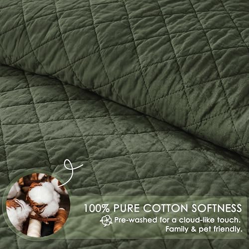 wdcozy 100% cotton quilt set, pre-washed, twin, olive, side view