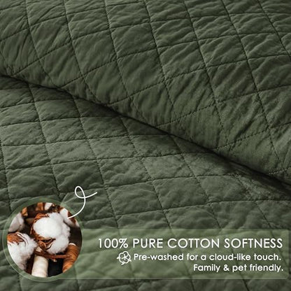 wdcozy 100% cotton quilt set, pre-washed, twin, olive, side view