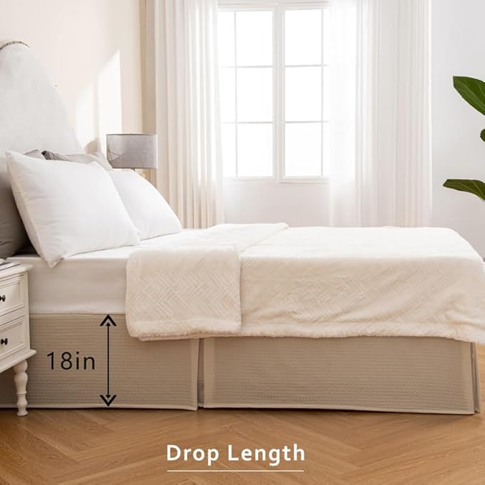 MIYE Pleated Waffle Weave Bed Skirt, Tailored Dust Ruffle 18 Inch Drop Easy Fit - Image 5