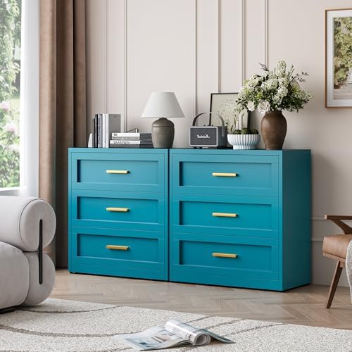 lcaopc 3 drawer metal dresser for bedroom, modern, front angle view