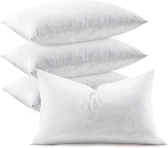 Feather Throw Pillow Inserts Set of 4, Soft Fluffy Rectangle 12 x 24 Inches by Swandream